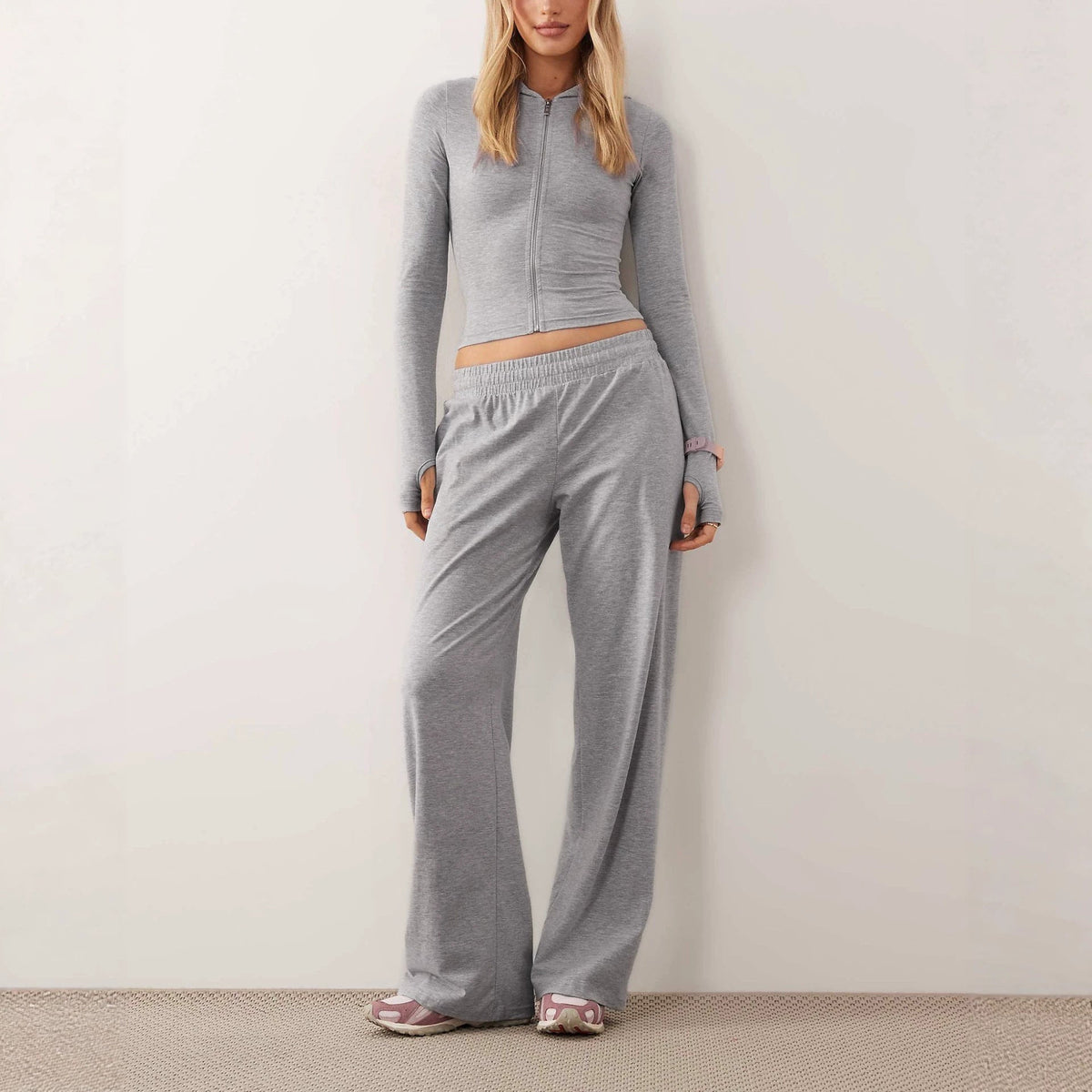 Women's Cropped Zip-Up Hoodie & Wide-Leg Pants Set