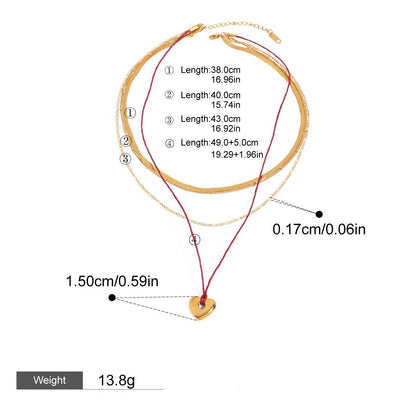 18K gold heart with multi-layer chain design trendy personality necklace