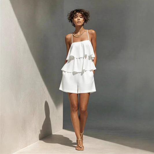 Women's Multi-Layer Ruffle Camisole & Shorts Set