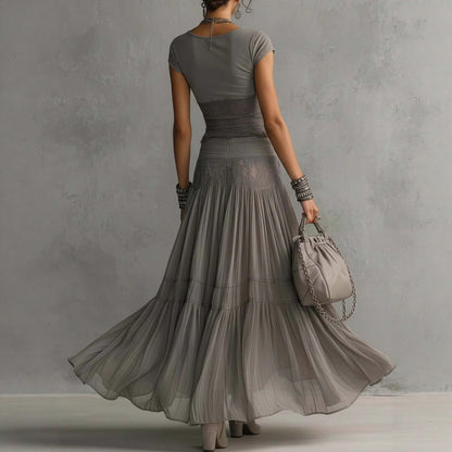 Women's Ribbed Knit Fringe-Hem Crop Top & Tiered Crinkle Chiffon Maxi Skirt Boho-Luxe Set