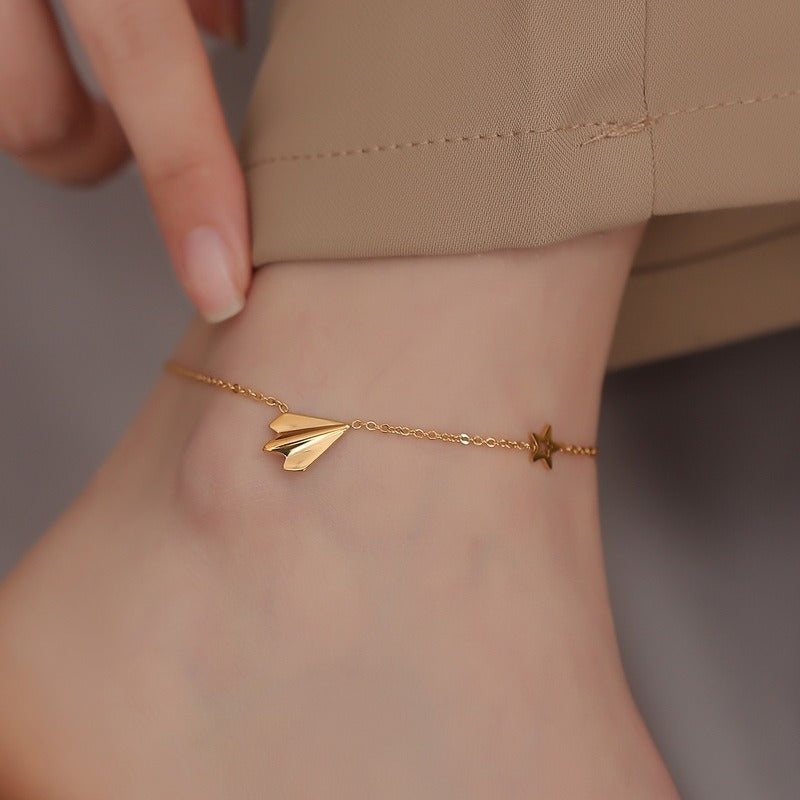 Light luxury high-end 18K gold-plated airplane anklet