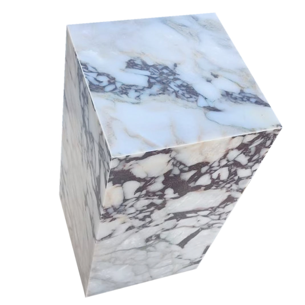 Calacatta Viola Marble Cube Design Side Table Nightstand Polished 15.75 Inches