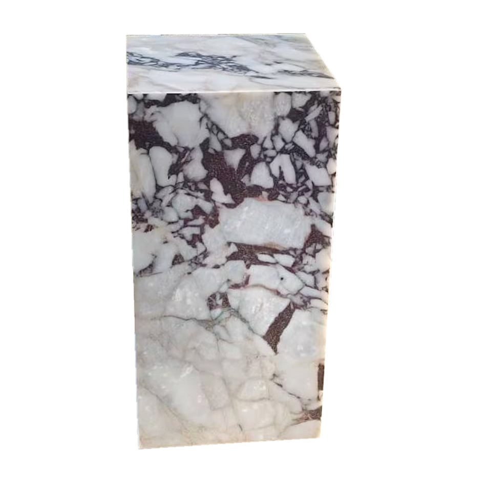 Calacatta Viola Marble Cube Design End Table - Polished 14x14x24