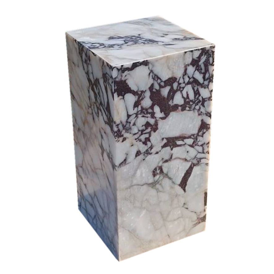 Calacatta Viola Marble Cube Design Side Table Nightstand Polished 15.75 Inches