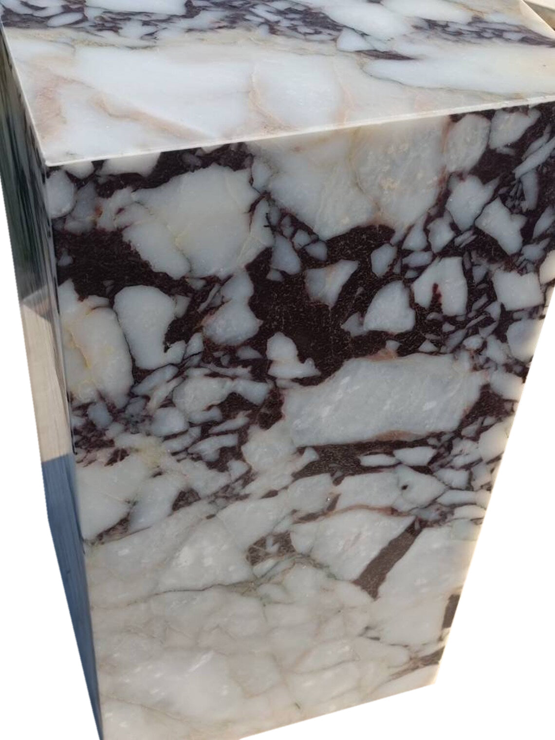 Calacatta Viola Marble Cube Design Side Table Nightstand Polished 15.75 Inches