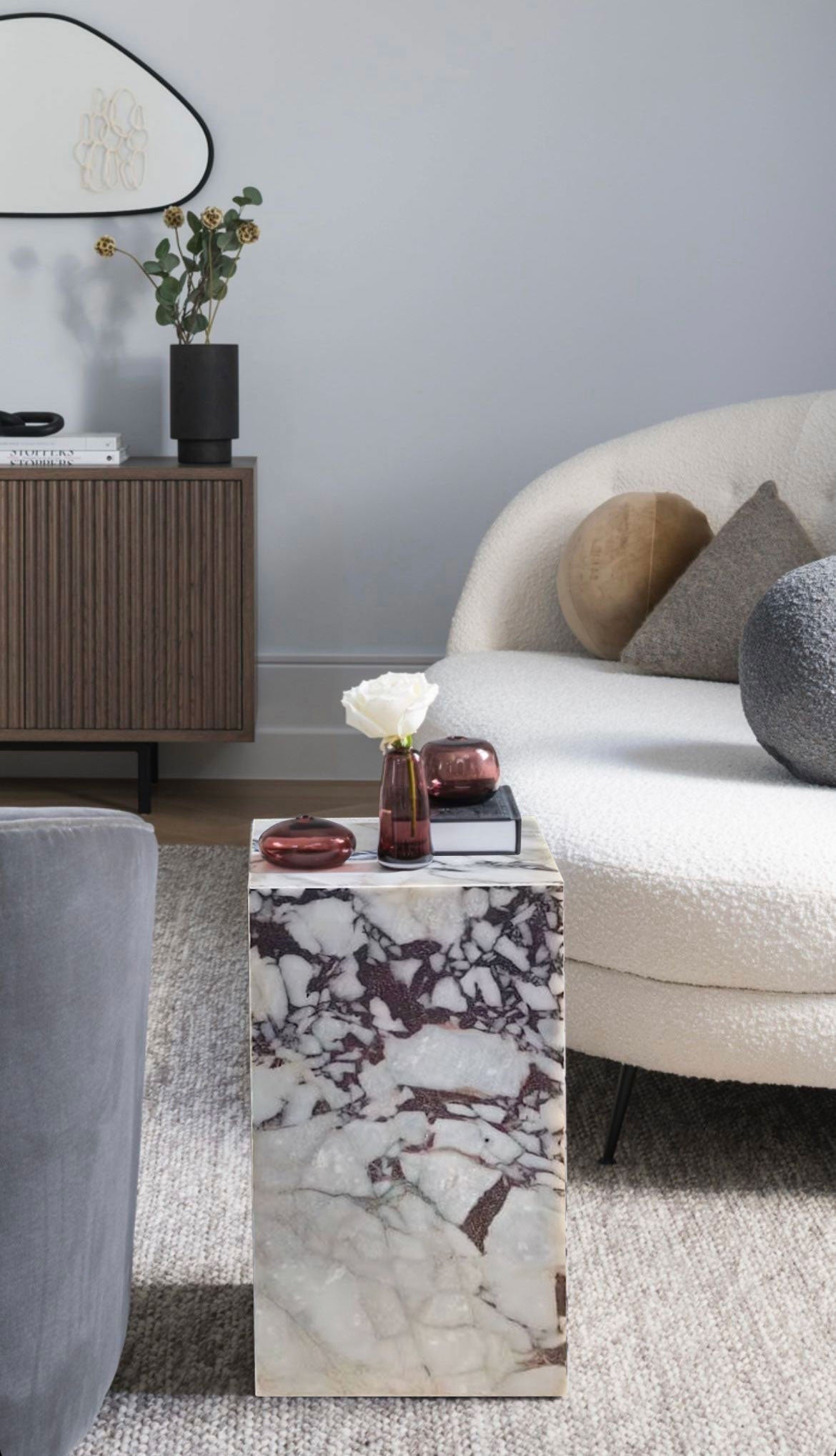 Calacatta Viola Marble Cube Design End Table - Polished 14x14x24