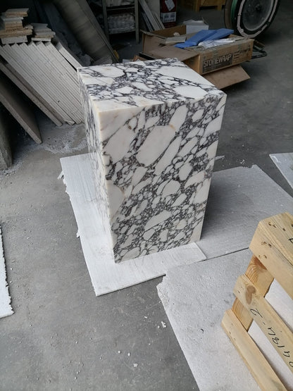 Calacatta Viola Marble Cube Design Side Table Nightstand Polished 15.75 Inches