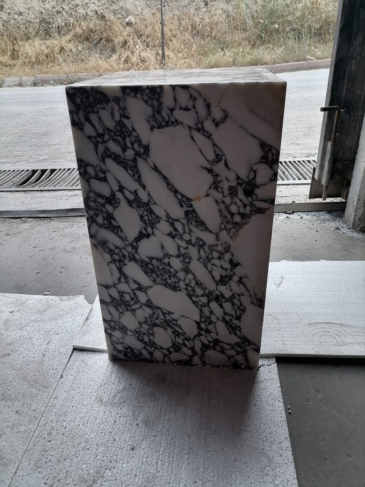 Calacatta Viola Marble Cube Design Side Table Nightstand Polished 15.75 Inches