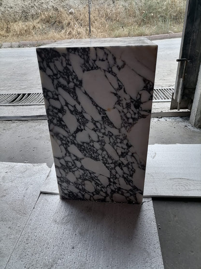 Calacatta Viola Marble Cube Design Side Table Nightstand Polished 15.75 Inches