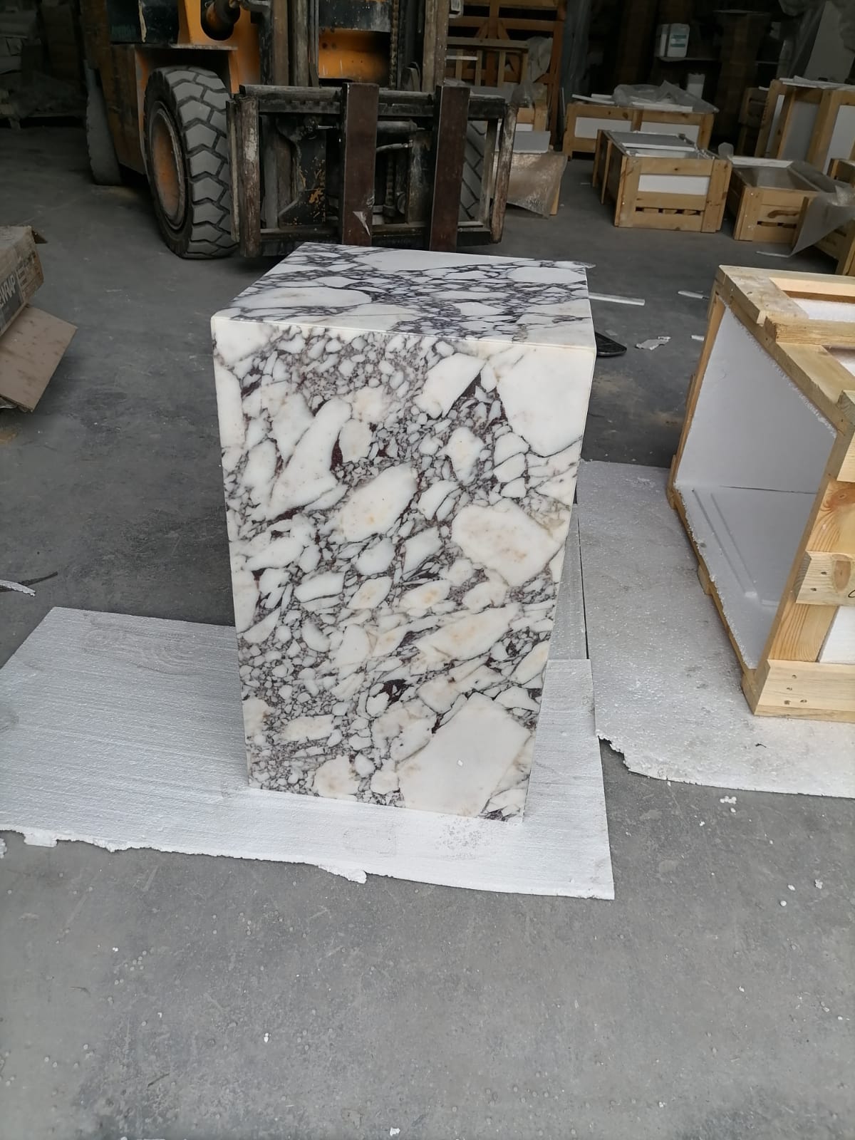 Calacatta Viola Marble Cube Design Side Table Nightstand Polished 15.75 Inches