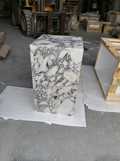 Calacatta Viola Marble Cube Design Side Table Nightstand Polished 15.75 Inches