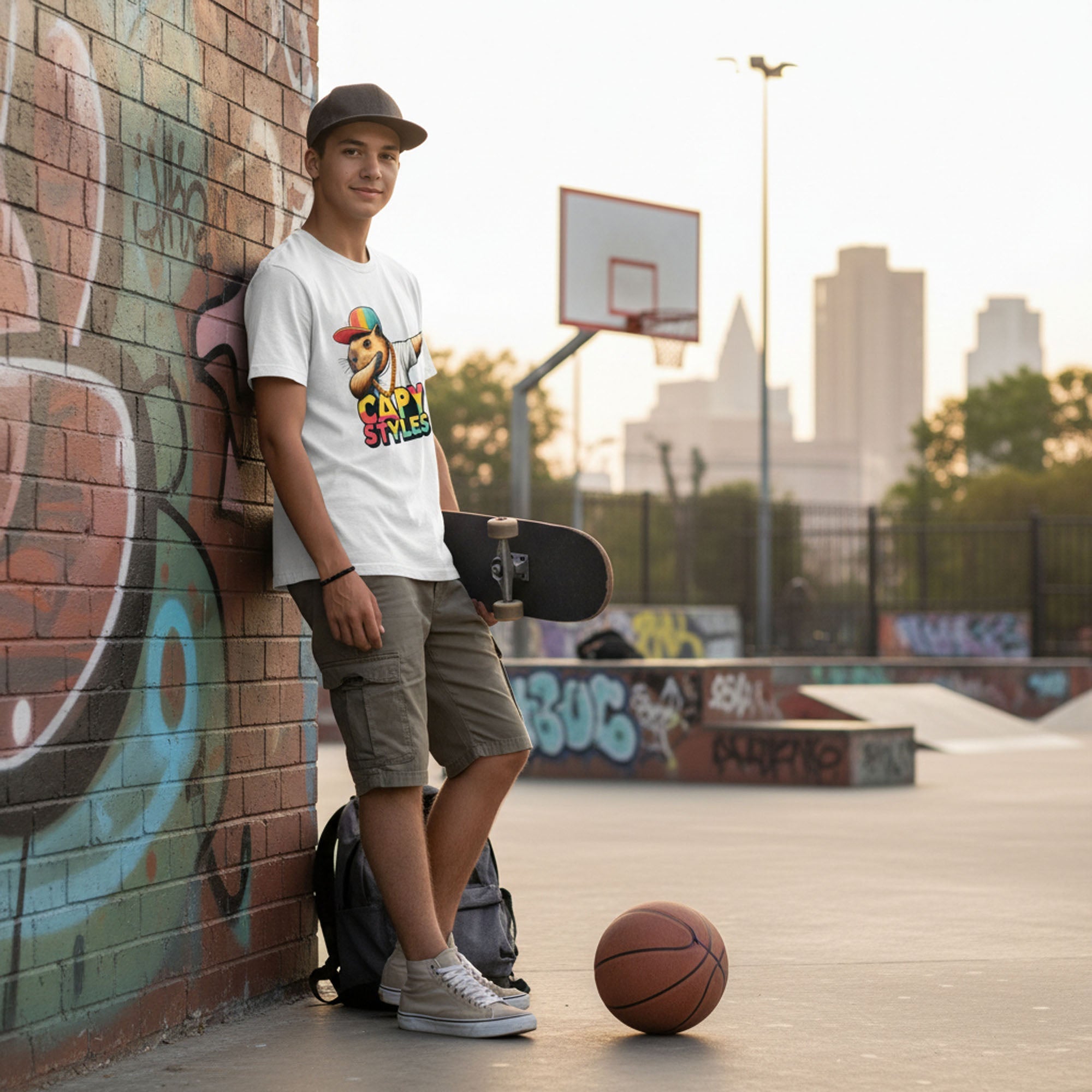 Capybara Graphic T Shirt Capy Styles Streetwear Skating Casual Tee
