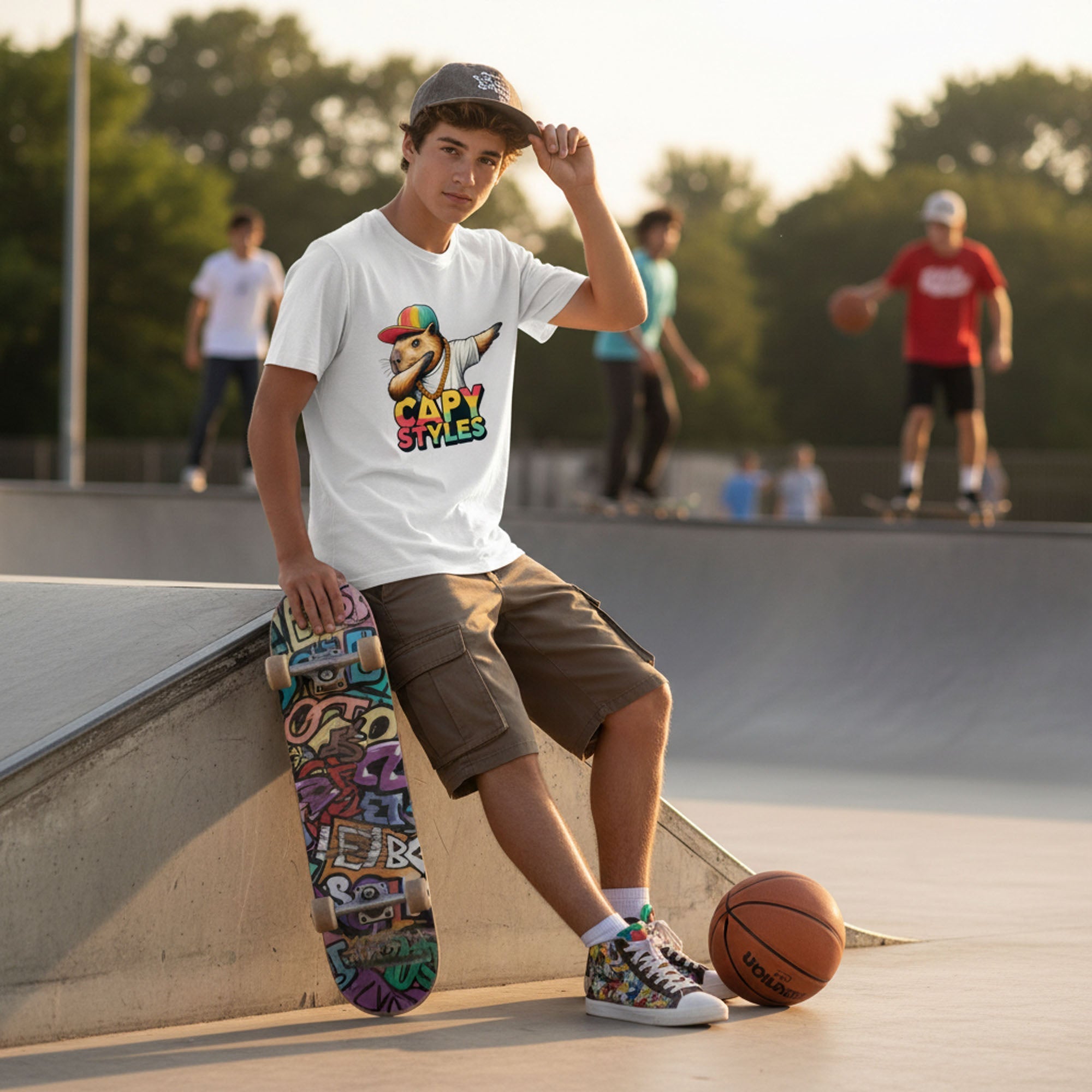 Capybara Graphic T Shirt Capy Styles Streetwear Skating Casual Tee