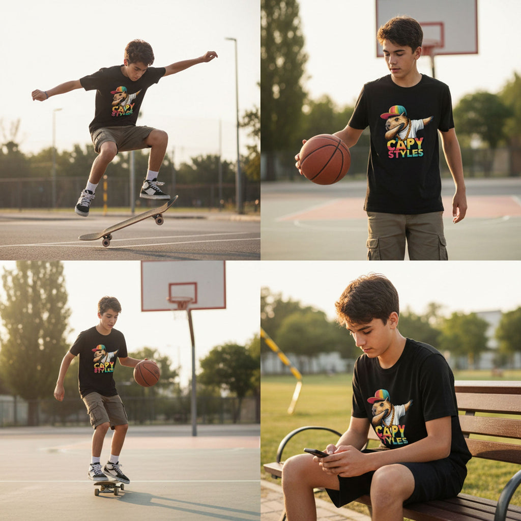 Capybara Graphic T Shirt Capy Styles Streetwear Skating Casual Tee