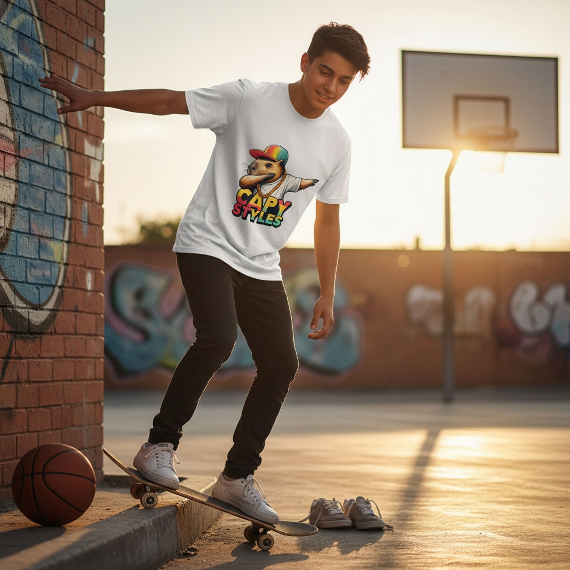 Capybara Graphic T Shirt Capy Styles Streetwear Skating Casual Tee