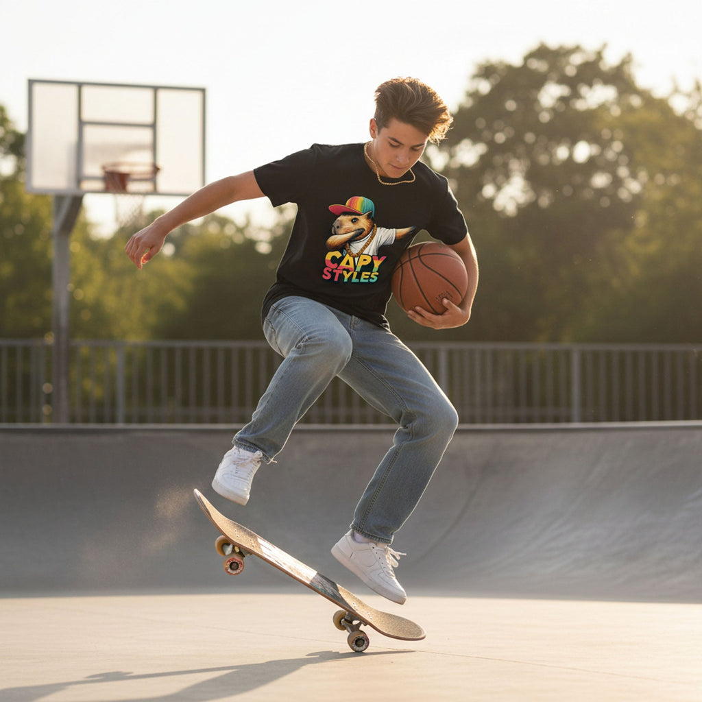 Capybara Graphic T Shirt Capy Styles Streetwear Skating Casual Tee