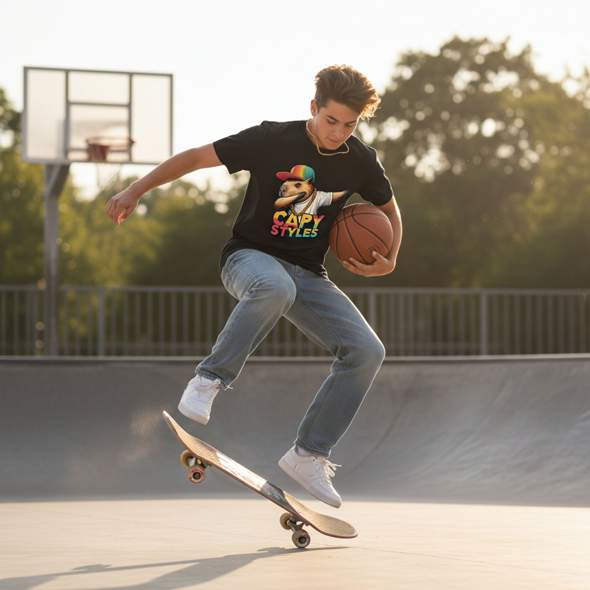 Capybara Graphic T Shirt Capy Styles Streetwear Skating Casual Tee