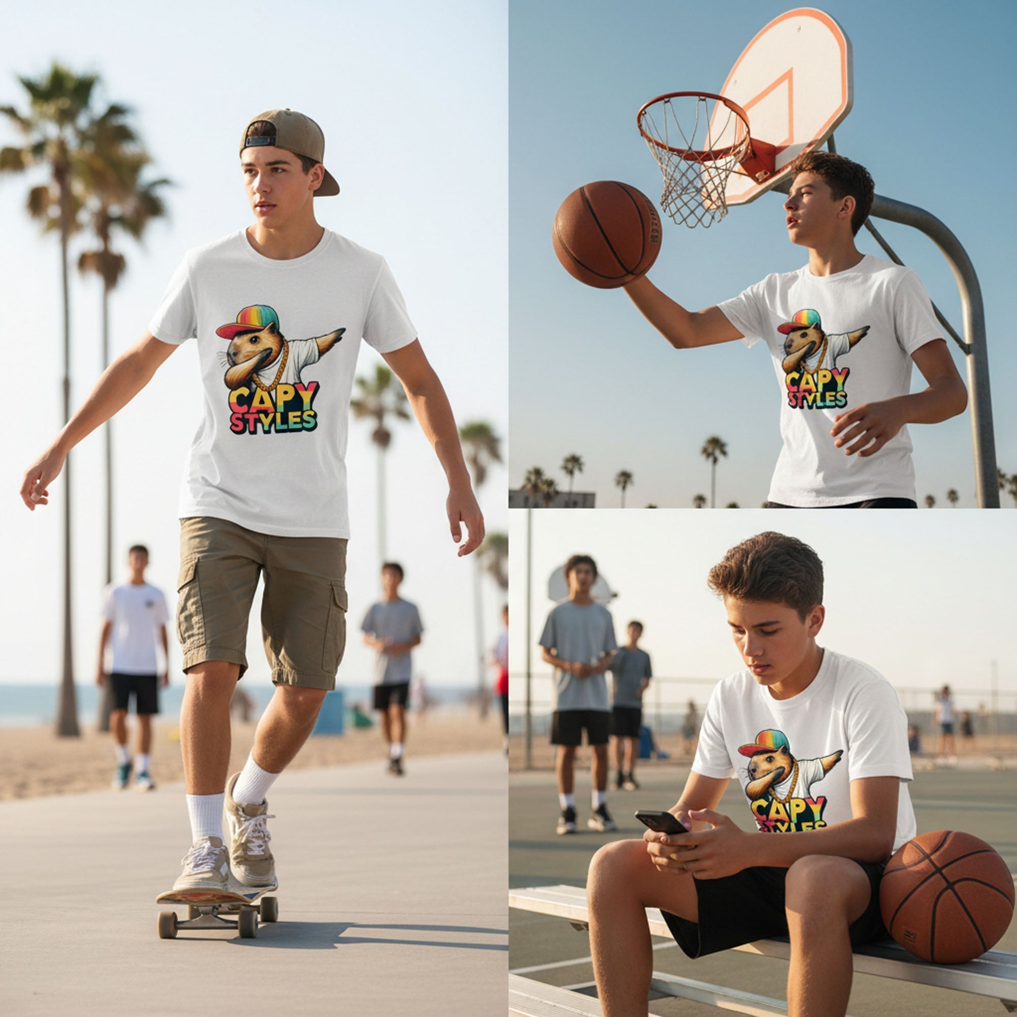 Capybara Graphic T Shirt Capy Styles Streetwear Skating Casual Tee