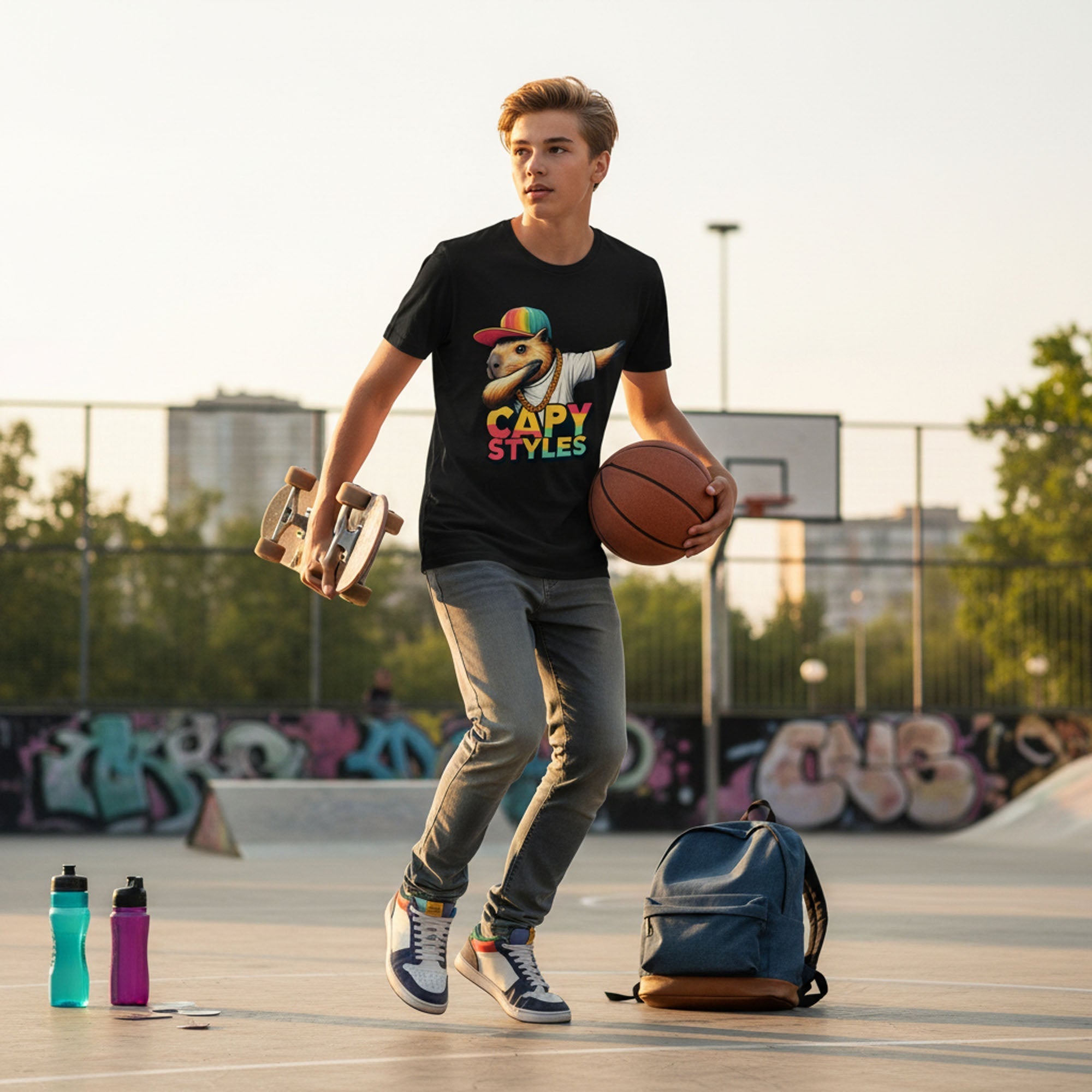 Capybara Graphic T Shirt Capy Styles Streetwear Skating Casual Tee