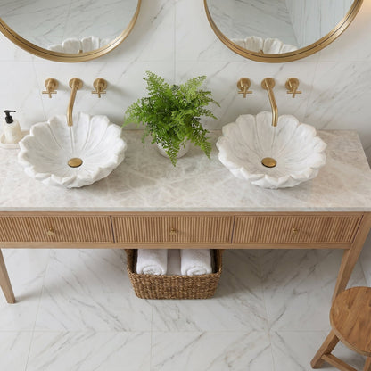 Carrara White Marble Flower Shaped Sink - Polished 18 Diameter