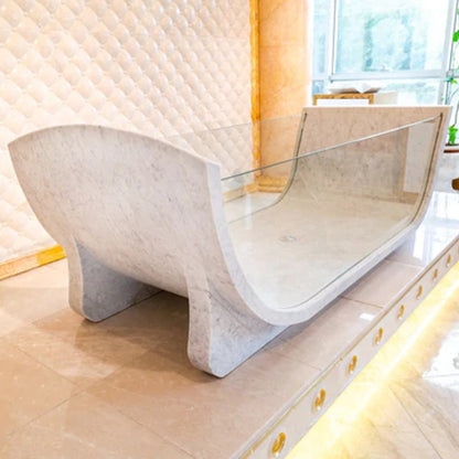 Carrara White Marble Bathtub Polished Tempered Glass Walls 32x79