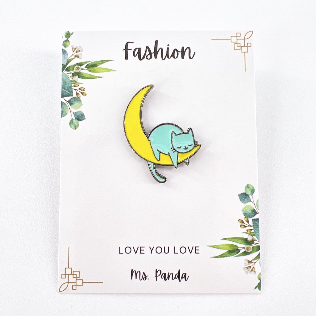 Sleepy Cat on Moon Enamel Pin – Cute Gift for Cat Lovers