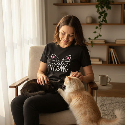Cat Mom Graphic T-Shirt 100% Cotton Women's Casual Short Sleeve Tee