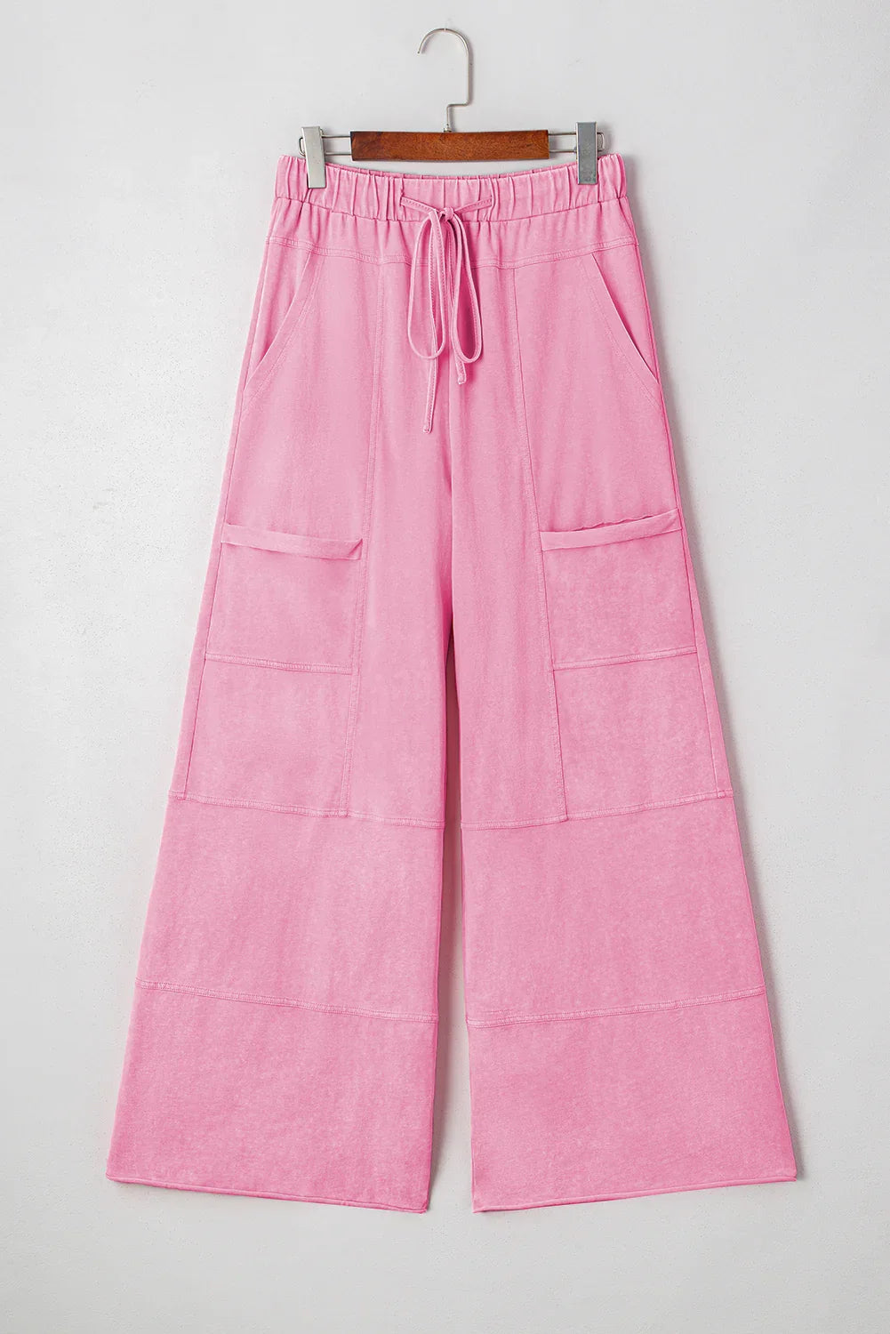 Black Mineral Wash Exposed Seam Wide Leg Cargo Pants