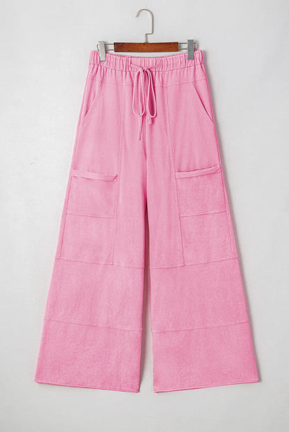 Black Mineral Wash Exposed Seam Wide Leg Cargo Pants