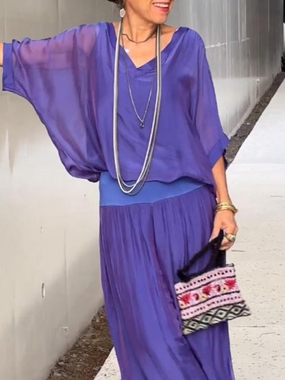 Solid-Color Chiffon Two-Piece Set – 10 Colors, S–5XL