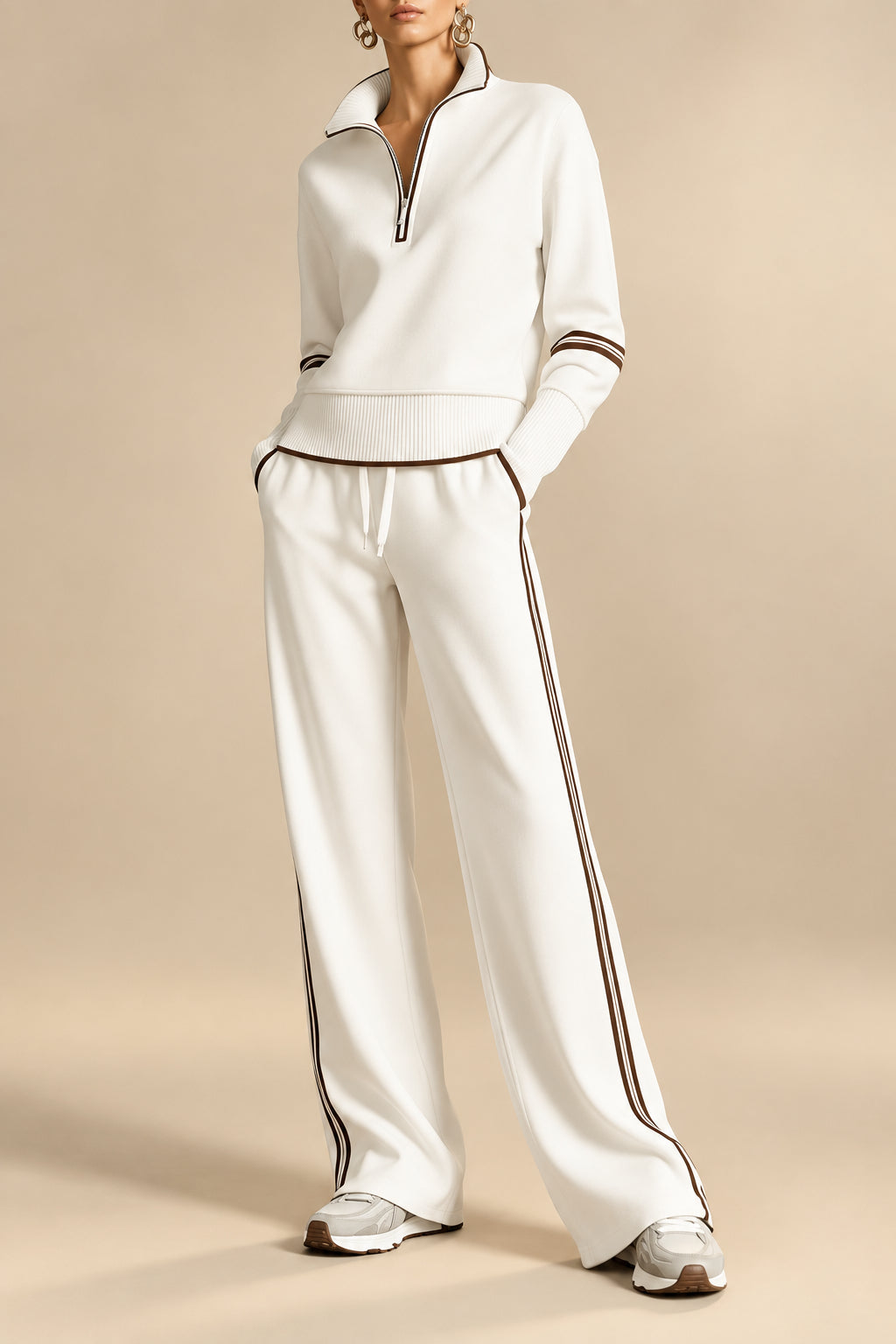 Women's Half-Zip Striped Sweatshirt & Wide-Leg Pants Set