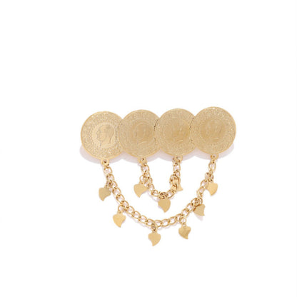 Vintage Coin Tassel Brooch Pin