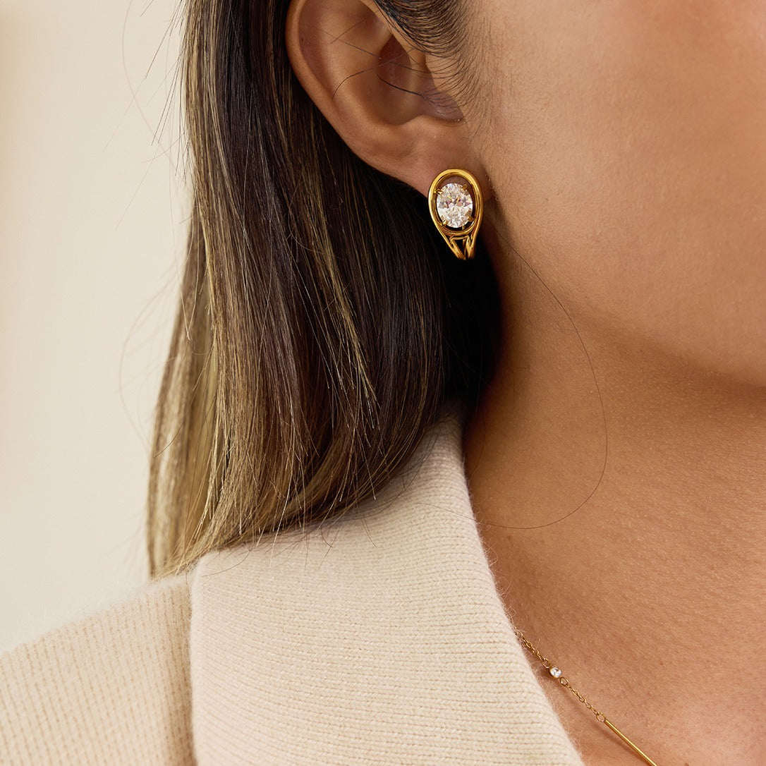 Light luxury, high-end zircon stud earrings for autumn and winter.