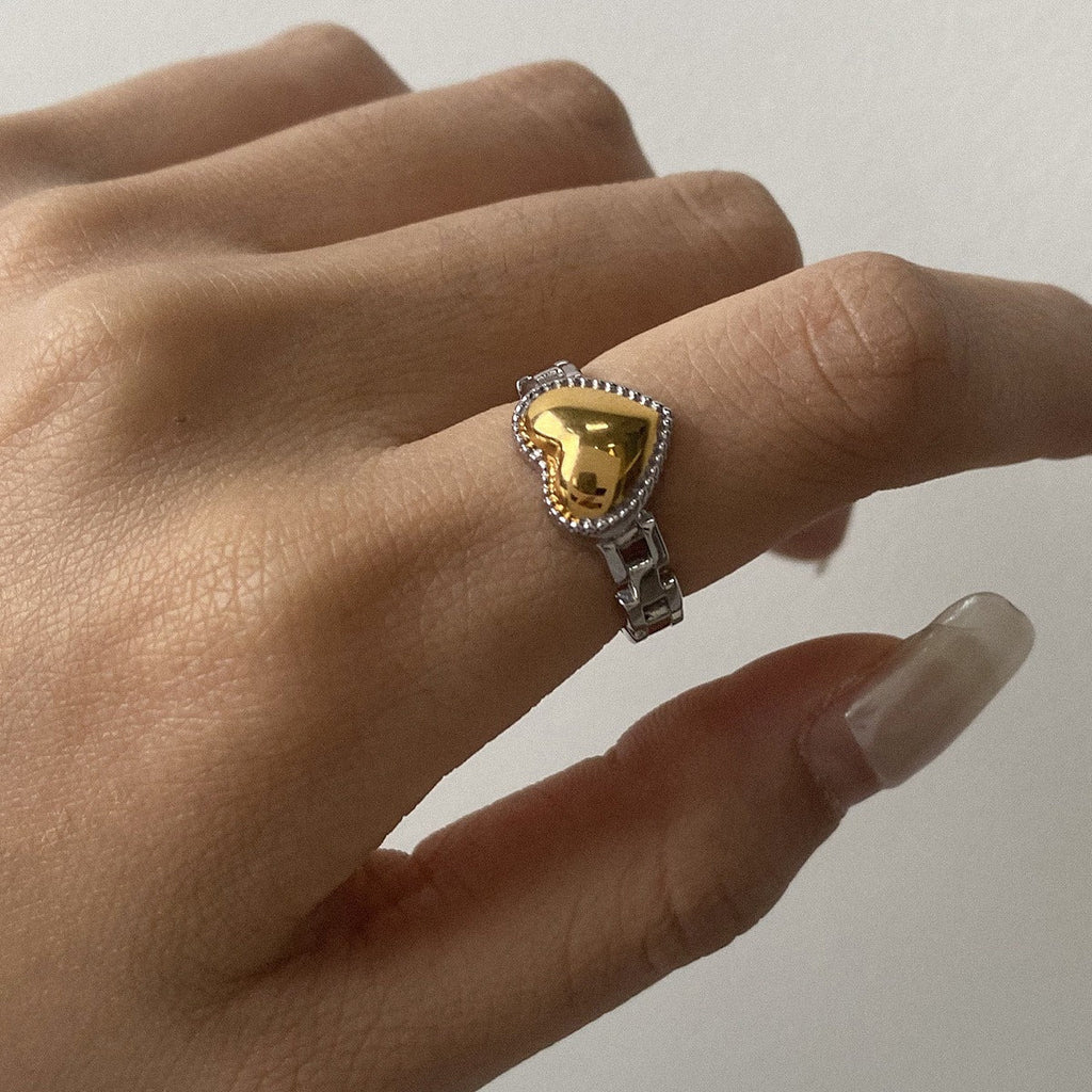 18K gold heart titanium steel ring