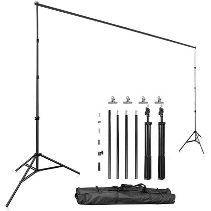 6.5 x 10ft Photo Video Studio Backdrop Background Stand Adjustable Heavy Duty Photography Backdrop Support Stand Set with Carrying Bag Clamps