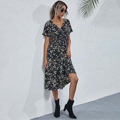 V-Neck Floral Print A-Line Satin Maxi Dress | 8 Colors