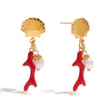 18K gold shell and coral design exquisite and noble earrings