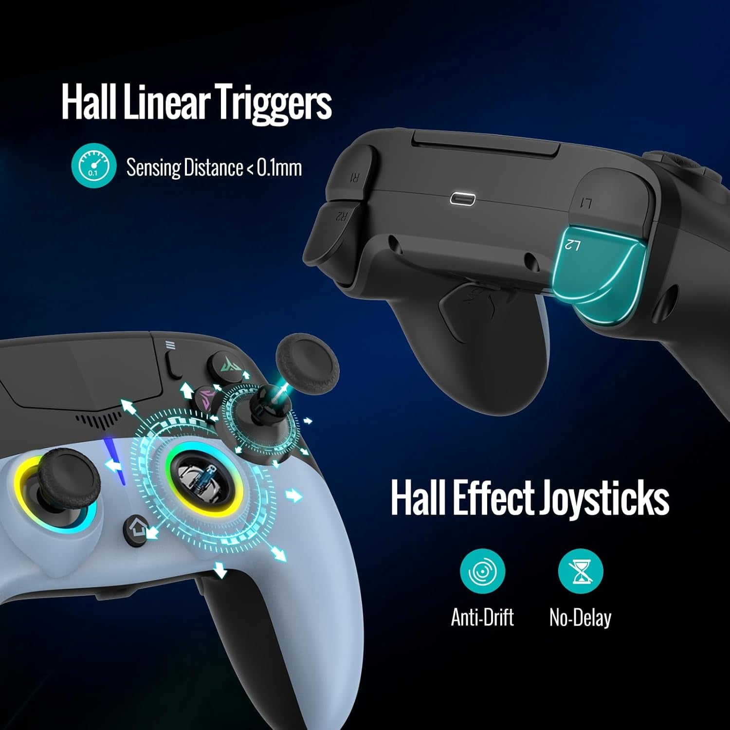 Wireless PS5 Controller with Hall Effect Sticks, RGB Lighting, Motion Control, Dual Vibration for PC