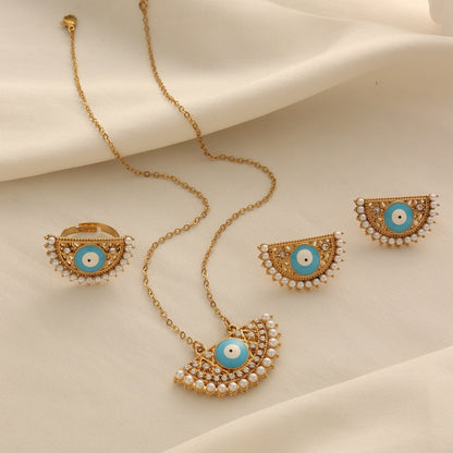 Turkish Evil Eye Necklace, Earrings and Ring Set