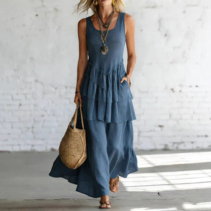 Women's Cotton Linen Sleeveless Loose Maxi Dress