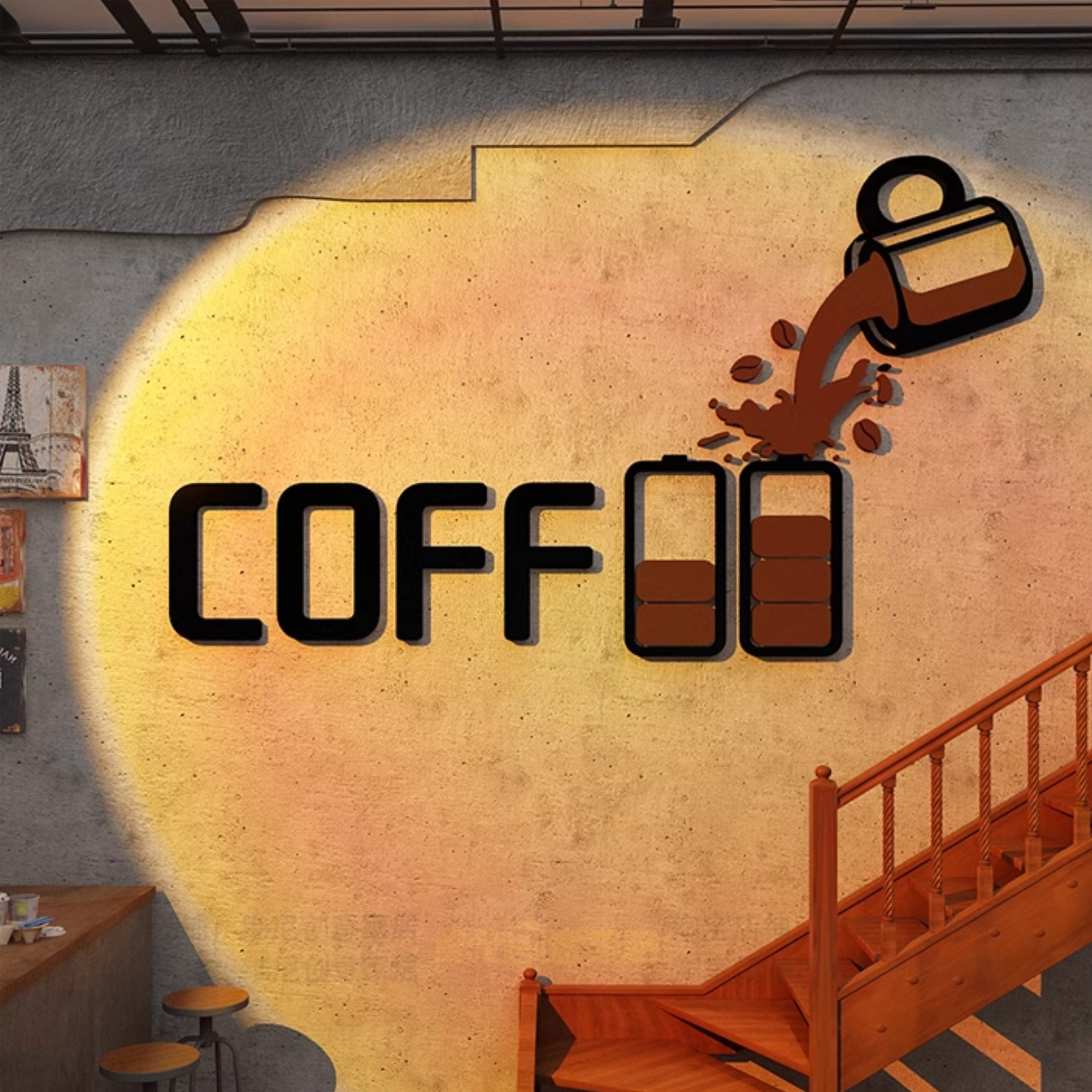Coffee Shop Wall Decor – Self-Adhesive Acrylic Art for Business