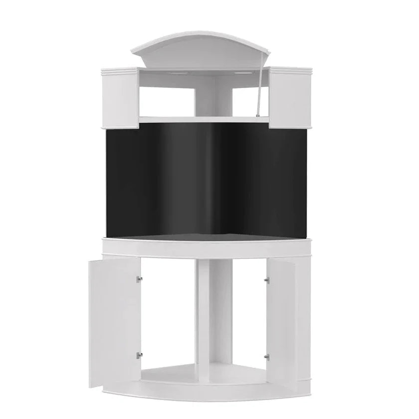 90g Corner 1/4 Cylinder Reef-Ready Aquarium Set in Arctic White Flush Wood Furniture