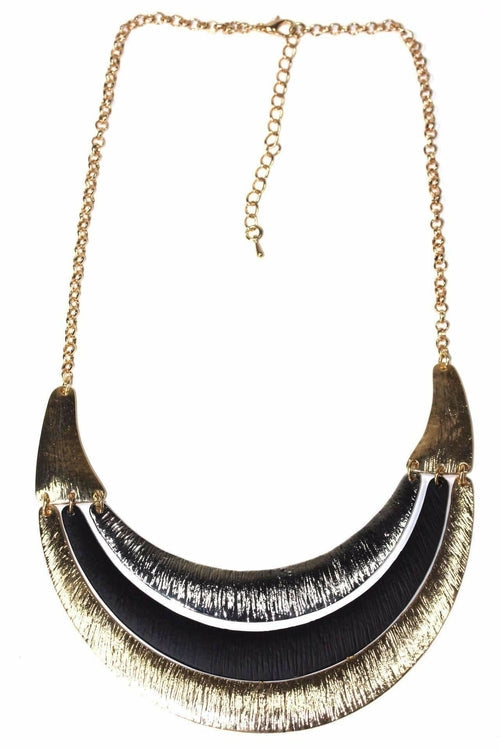 Crescent Moon Layered Three Tier Necklace Gold Plated
