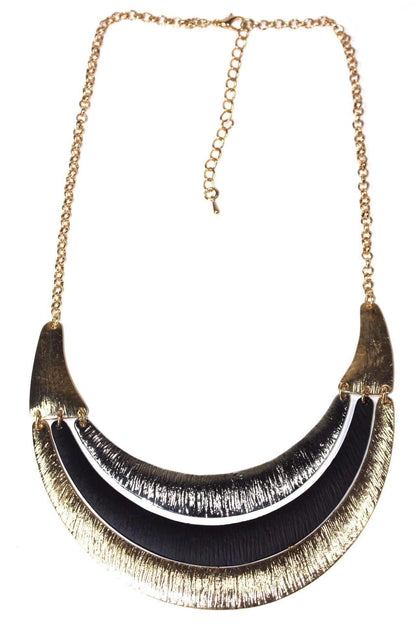 Crescent Moon Layered Three Tier Necklace Gold Plated