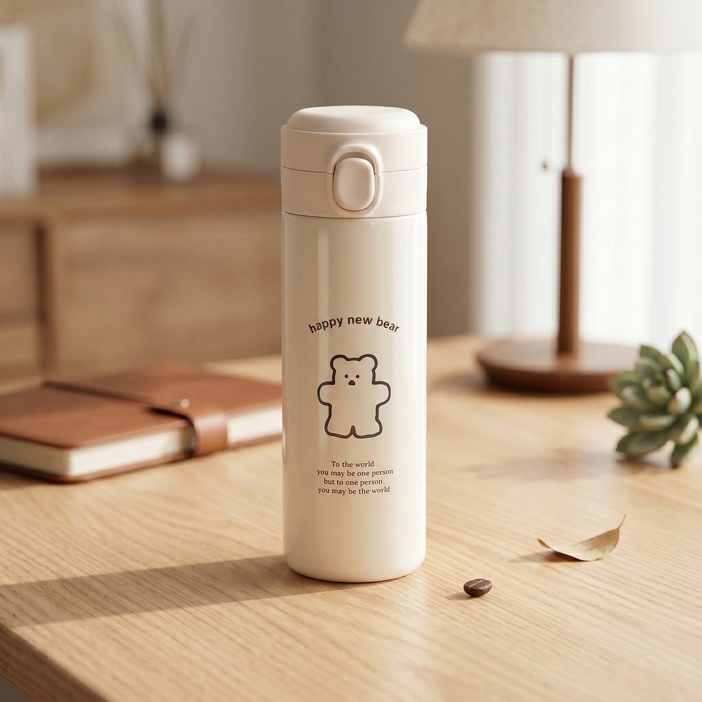 Cute Bear Travel Flask Vacuum Insulated Water Bottle Flip Top Lid