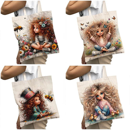 Cute Cartoon Girl Shopper Bags