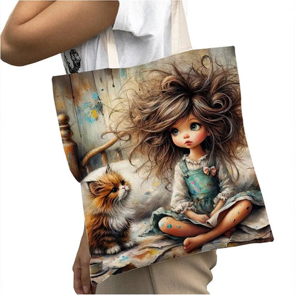 Cute Cartoon Girl Shopper Bags