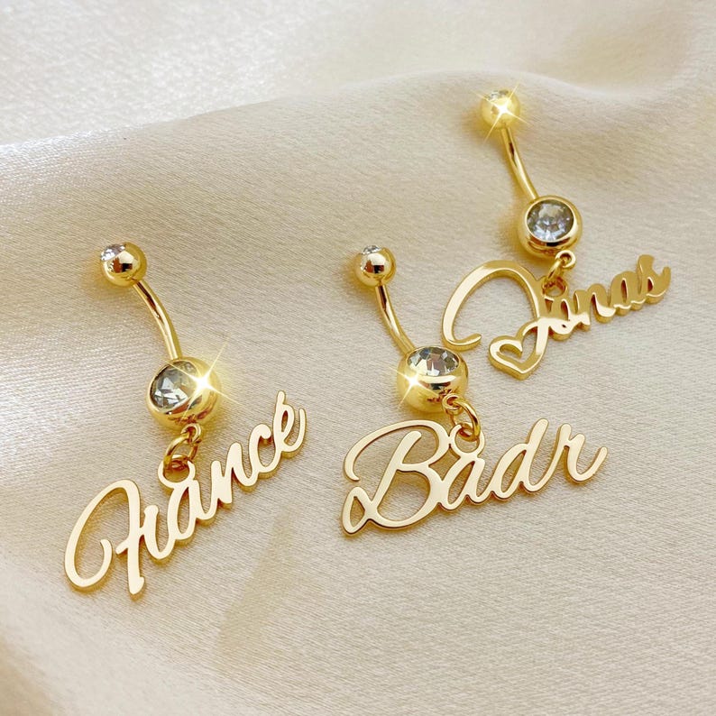 Custom Engraved Script Name Belly Ring