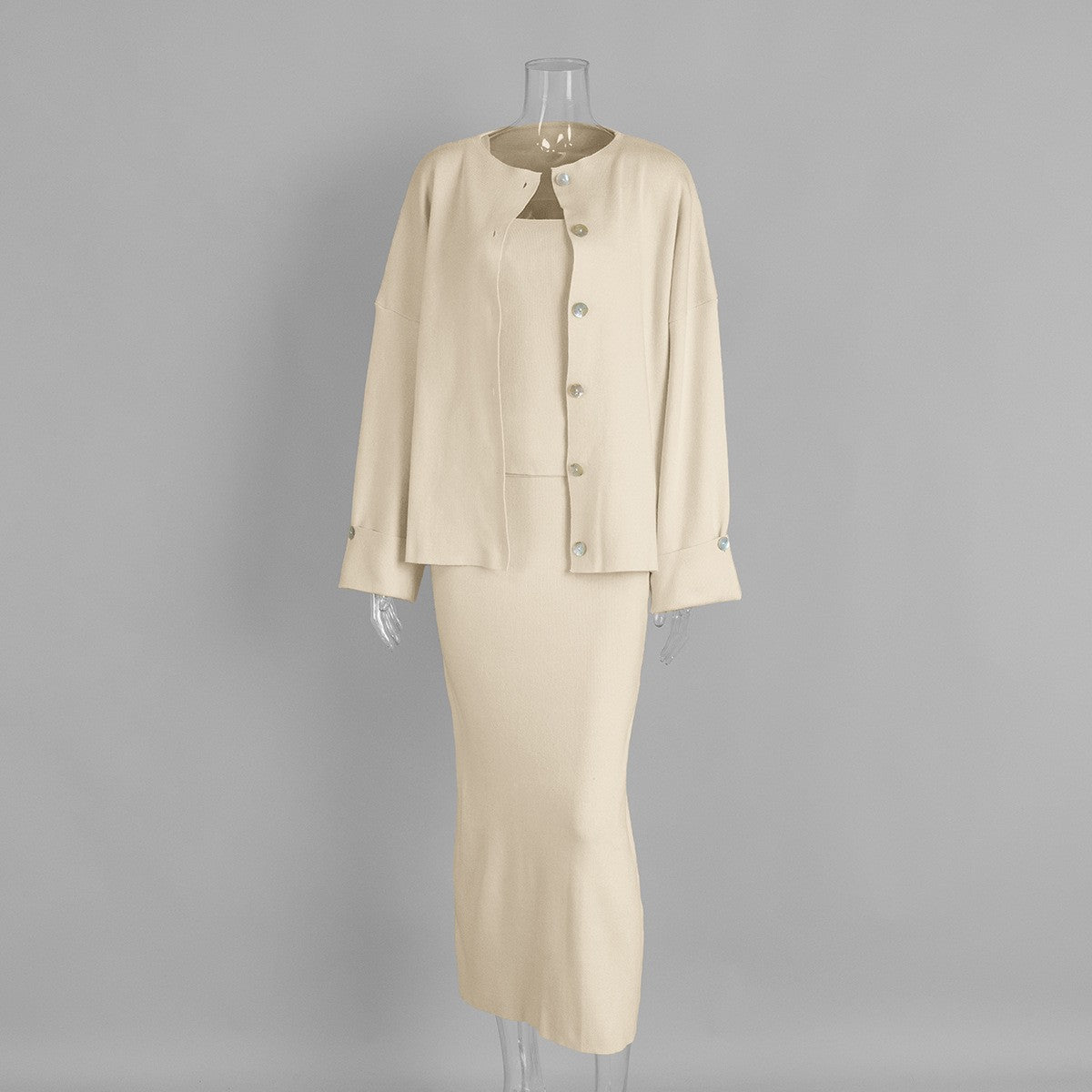 Women's 3-Piece Knit Cardigan, Camisole & Side-Slit Skirt Set