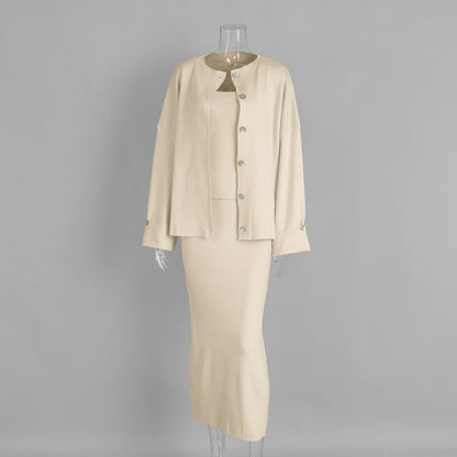 Women's 3-Piece Knit Cardigan, Camisole & Side-Slit Skirt Set
